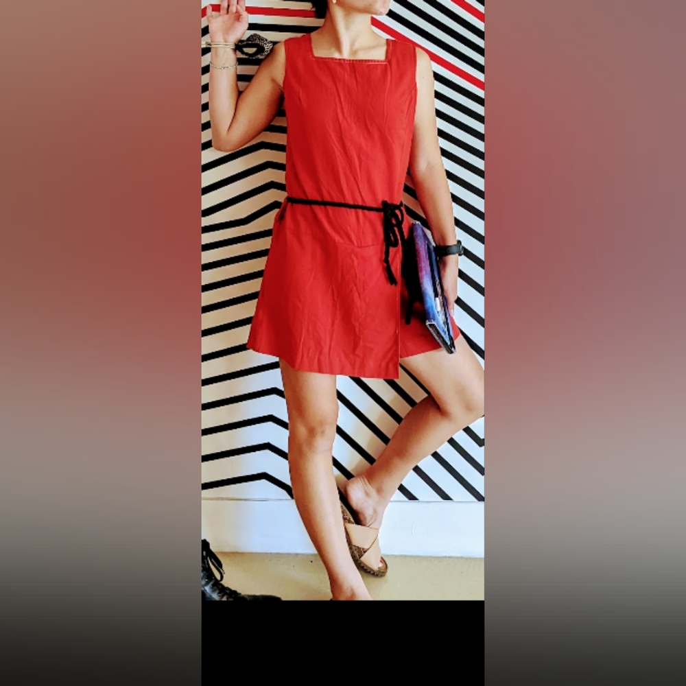 Vintage Byer California Red Sleeveless Square Neck Dress Skort